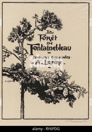 Fontainebleau Forest: Frontispiece (La Forêt de Fontainebleau: Frontispice), 1908. Auguste Louis Lepère (French, 1849-1918), A. Desmoulins, Published in Revue Illustrée, 1887-90. Wood engraving from bound volume of 34 ; image: 29.1 x 21.7 cm (11 7/16 x 8 9/16 in Stock Photo