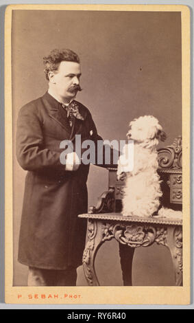 Portrait of a Man and His Dog, c. 1880. Pascal Sébah (Turkish, 1823-1886). Carte-de-visite, albumen print; image: 9.4 x 5.8 cm (3 11/16 x 2 5/16 in.); paper: 10.2 x 6.3 cm (4 x 2 1/2 in Stock Photo