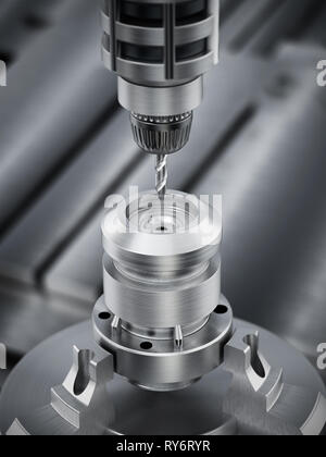Closeup of generic CNC drill equipment. 3D illustration.