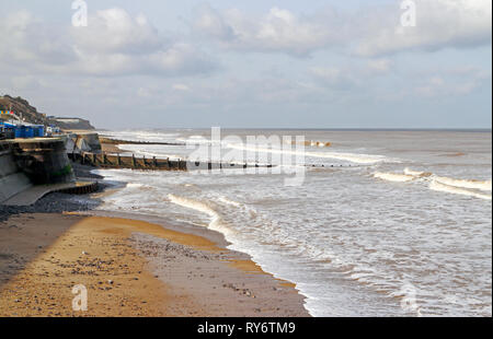 A view of the west beach and promenade in winter at the North Norfolk seaside resort of Cromer, Norfolk, England, United Kingdom, Europe. Stock Photo