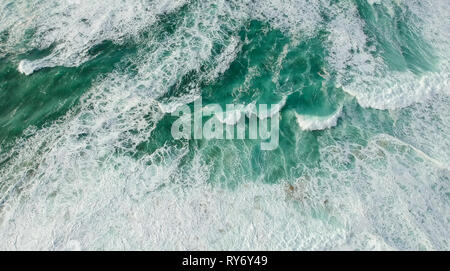 Aerial view of stormy ocean with waves. Drone photo Stock Photo