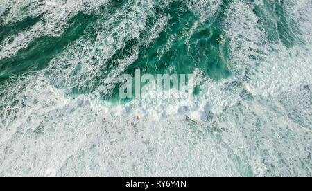 Aerial view of stormy ocean with waves. Drone photo Stock Photo