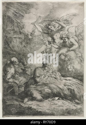 The Nativity. Bartolomeo Biscaino (Italian, 1632-1657). Etching Stock Photo