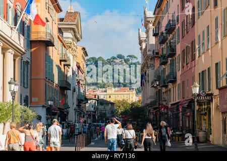 Nice, OCT 20: The Cascade Du Casteu waterfall in Castel Hill with cityscape on OCT 20, 2018 at Nice, France Stock Photo