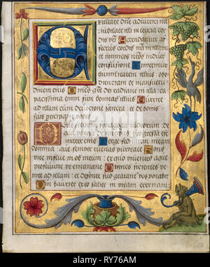 Leaf From A Psalter And Prayerbook: Ornamental Border With Flowers And ...