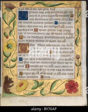 Leaf from a Psalter and Prayerbook: Ornamental Border with Flowers and Squirrel (verso), c. 1524. North Germany, Hildesheim (?), 16th century. Ink, tempera and liquid gold on vellum; each leaf: 16.6 x 13.5 cm (6 9/16 x 5 5/16 in Stock Photo