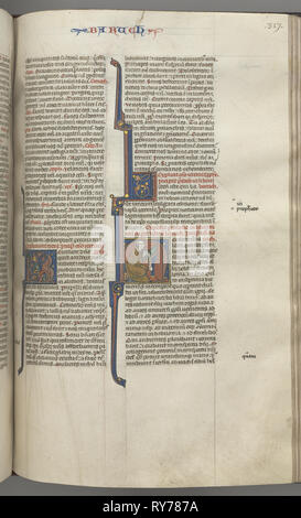 Fol. 317r, Baruch, historiated initial H, Baruch seated at a desk ...