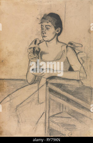 After-Dinner Coffee (recto); After-Dinner Coffee (verso), c. 1889. Mary Cassatt (American, 1844-1926). Graphite; sheet: 20 x 14 cm (7 7/8 x 5 1/2 in Stock Photo
