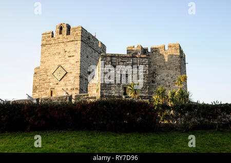 The 12th/13th century medieval built Castle Rushen in the centre of Castletown on the south coast of the Isle of Man, Britain.  It is now used as an e Stock Photo