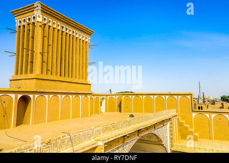 Yazd Traditional Badgir Windcatcher Persian Wind Cooled Water Reservoir on Roof Stock Photo