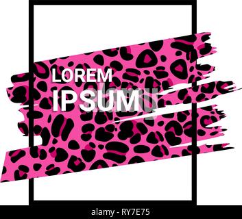 Abstract background with animal print Design template with a black frame with a bright pink stroke with leopard pattern on a white background Stock Vector