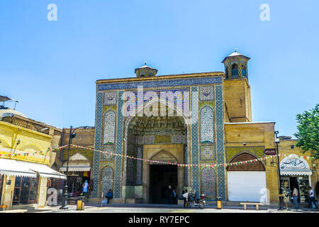 Shiraz Vakil Bath Main Entrance Gate Iwan with Blue Tiles Ornament Stock Photo