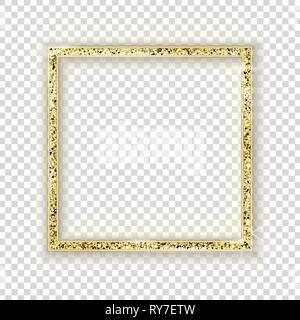 Gold square frame on transparent background. Glitter border Stock Vector