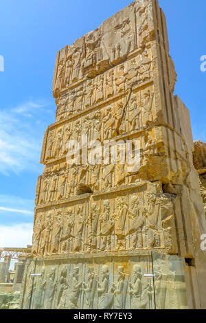 Persepolis Historical Site Wall Carving of Ancient Persian Soldiers Stock Photo