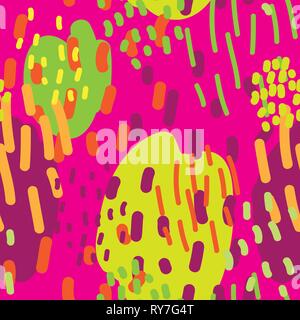 Abstract Organic Shapes Seamless Pattern. Bright and Colorful Dots and Lines on Pink Stock Vector
