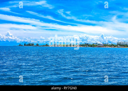 Cholpon Ata Rukh Ordo Cultural Center with Issyk Kul Lake Landscape View Point Stock Photo