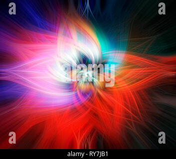 Abstract colorful twisted light fibers. Waving and twisted light fibers background Stock Photo