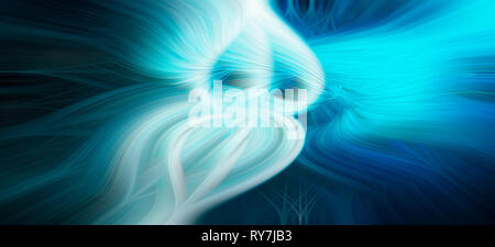 Abstract colorful twisted light fibers in blue color. Waving and twisted light fibers background Stock Photo