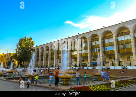 Bishkek Ala Too Square Kyrgyz Children Playing at Fountain Stock Photo