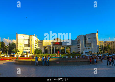 Bishkek Ala Too Square Kyrgyz People Gathering at Fountain Stock Photo