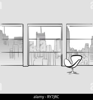 Empty office room. Hand drawn vector illustration. Series of sketched business backgrounds. Stock Vector
