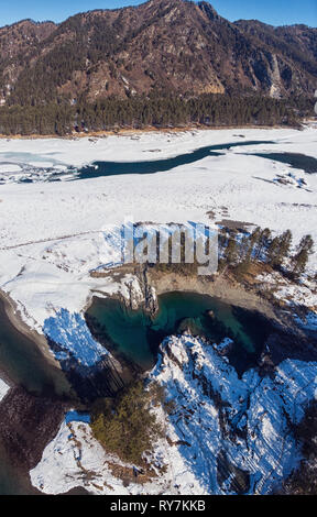 Aerial view of winter blue lakes Stock Photo