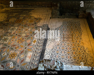 BRESCIA, ITALY - FEBRUARY 21, 2019: ancient mosaic floor in Monastery of Santa Giulia in Brescia. Santa Giulia inscribed on List of World Heritage of  Stock Photo