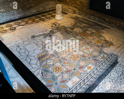 BRESCIA, ITALY - FEBRUARY 21, 2019: ancient mosaic in Monastery of Santa Giulia in Brescia. Santa Giulia inscribed on the List of World Heritage of UN Stock Photo