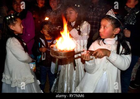 Dolores Virgin Procession in Holy Week  in CHACAS - National park HUASCARAN. Department of Ancash.PERU                  Stock Photo