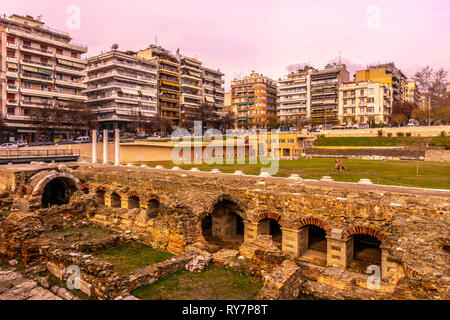 Thessaloniki Roman Agora Forum Complex View with Cloudy Sky in Wintertime Stock Photo