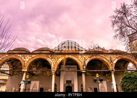 Thessaloniki Alaca Imaret Mosque Main Entrance Viewpoint with Cloudy Sky Background at Wintertime Stock Photo