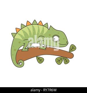 cute chameleon cartoon vector illustration isolated on white background Stock Vector