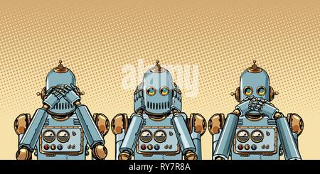 robot. I see nothing, hear nothing, say nothing Stock Vector