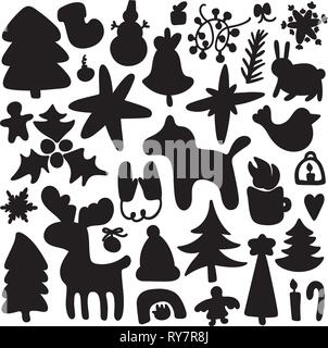 Merry Christmas and Happy New Year doodle hand-drawn big illustration set. Scrap vector design Stock Vector