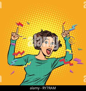 pop art woman pointing finger Stock Vector