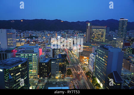 KOBE, JAPAN -27 FEB 2019- Night landscape view of the city of Kobe, the capital of Hyogo Prefecture in Honshu, Japan. Stock Photo