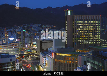 KOBE, JAPAN -27 FEB 2019- Night landscape view of the city of Kobe, the capital of Hyogo Prefecture in Honshu, Japan. Stock Photo