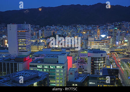 KOBE, JAPAN -27 FEB 2019- Night landscape view of the city of Kobe, the capital of Hyogo Prefecture in Honshu, Japan. Stock Photo