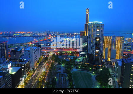 KOBE, JAPAN -27 FEB 2019- Night landscape view of the city of Kobe, the capital of Hyogo Prefecture in Honshu, Japan. Stock Photo