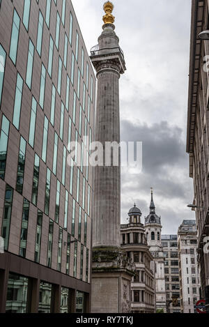 The chequerboard facade of the Monument Building at Monument, City of London. Stock Photo