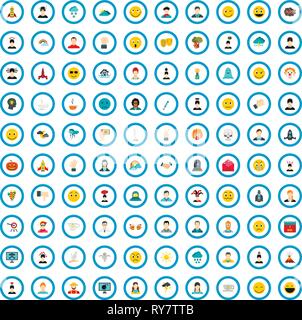 100 feeling icons set, flat style Stock Vector