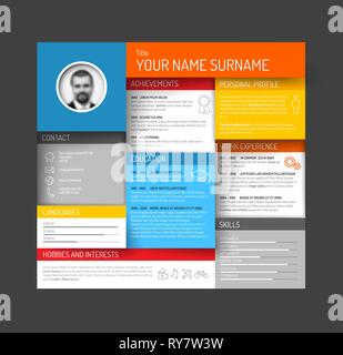 Vector minimalist cv / resume template dashboard profile - fresh colors with shadows Stock Vector