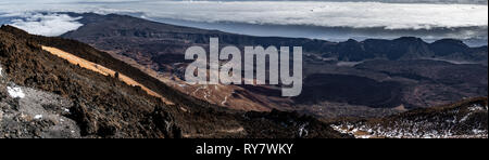Huge gigapan view of Teide crater and research center over the clouds Stock Photo