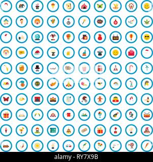 100 festival icons set, flat style Stock Vector