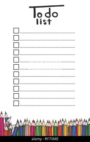 To do list. Design with multicolored pencils. Vector illustration. Empty checklist Stock Vector