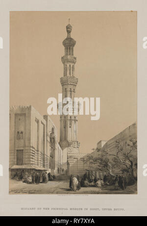 Egypt and Nubia, Volume III: Minaret of the Principal Mosque Siout, Upper Egypt, 1849. Louis Haghe (British, 1806-1885), F.G.Moon, 20 Threadneedle Street, London, after David Roberts (British, 1796-1864). Color lithograph; sheet: 44.9 x 43.5 cm (17 11/16 x 17 1/8 in.); image: 34.2 x 24 cm (13 7/16 x 9 7/16 in Stock Photo