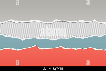 Torn colorful horizontal paper are on squared background with space for text. Vector illustration Stock Vector