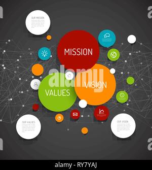 Vector Mission, vision and values dark diagram schema infographic with ...