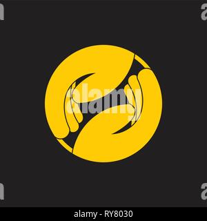 two helping hand circle geometric team work symbol vector Stock Vector