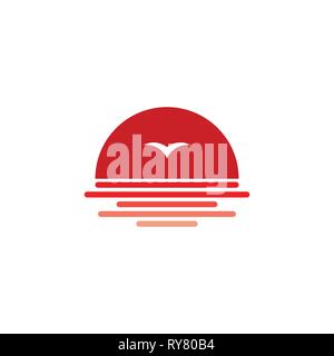 sunset sea bird stripes gradient logo vector Stock Vector